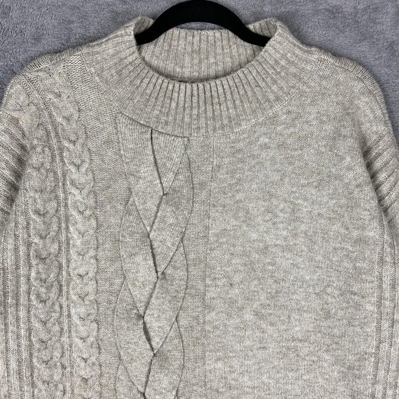 Simply Vera Vera Wang Sweater Womens Medium Gray Cable Knit Mock Neck Pullover - Picture 2 of 16